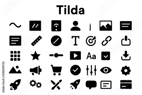 Tilda Symbol Solid Icon Set: Approximation, About, and Wavy Line