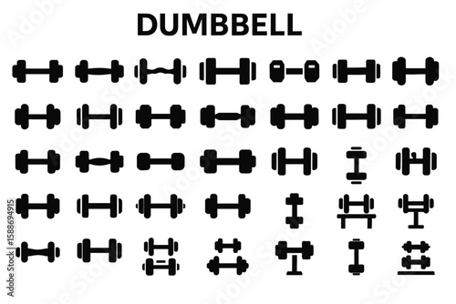 Dumbbell Solid Icon Set: Fitness, Workout, and Exercise Symbols