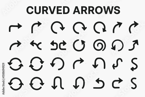 Curved Arrow Solid Icon Set: Navigation, Path, and Direction Symbols