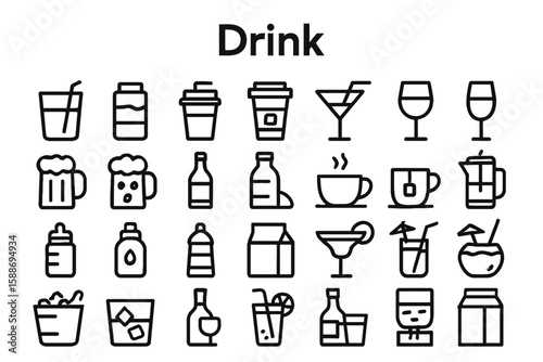 Drink Solid Icon Set: Beverages, Refreshment, and Liquid Symbols