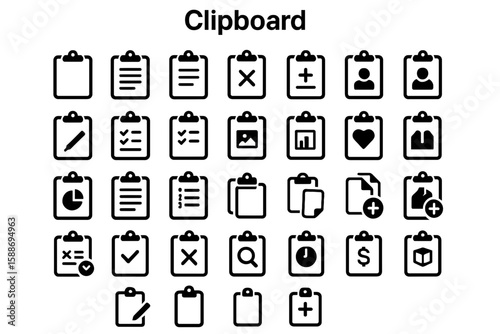 Clipboard Solid Icon Set: To-Do List, Task Management, and Checklist Symbols