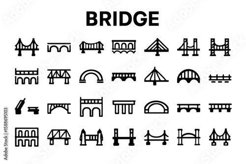 Bridge Solid Icon Set: Connection, Urban Infrastructure, and Travel Symbols