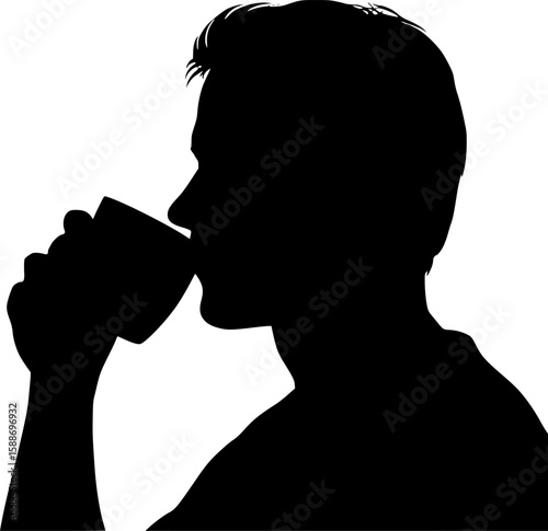 Man Drinking Coffee from Mug Silhouette