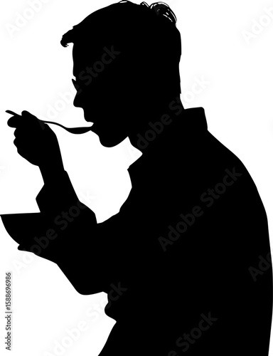 Man Eating Meal From Plate Silhouette