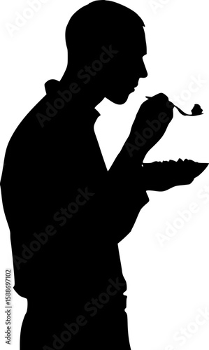Man Eating Meal From Plate Silhouette