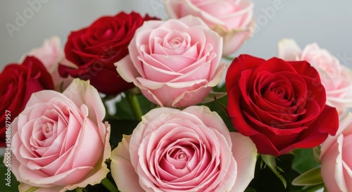 Close up of red and pink roses bouquet red rose