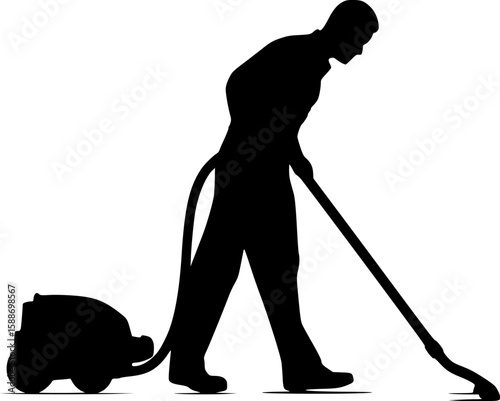 Man Using Vacuum Cleaner Silhouette Vector