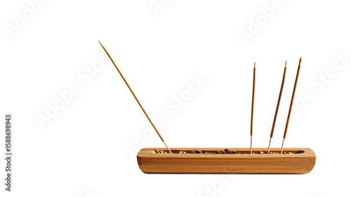 A natural bamboo incense stand with minimal design aesthetics, white background --ar 16:9