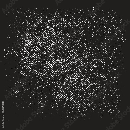 Textured black background with scattered white speckles, creating a distressed and gritty appearance