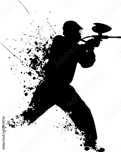 Design of a Man Playing Paintball with Gun Silhouette