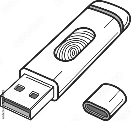 Stylish flash drive design with a biometric fingerprint scan feature icon.