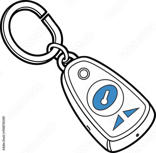 Stylish keyless entry remote design with a keyring and simple blue details