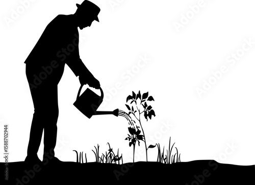 Farmer Man Holding Tool Silhouette Vector
