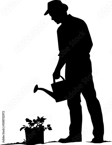 Farmer Man Holding Tool Silhouette Vector