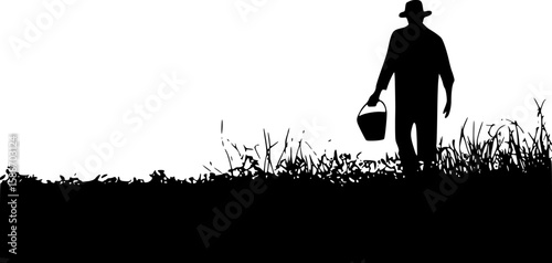 Farmer Man Holding Tool Silhouette Vector