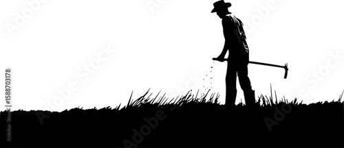 Farmer Man Holding Tool Silhouette Vector