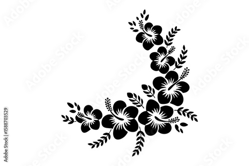 Hibiscus Flower Corner Vector silhouette Illustration on Transparent PNG Background Design