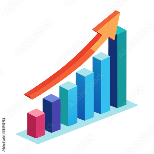 Business growth graph with upward arrow on white background