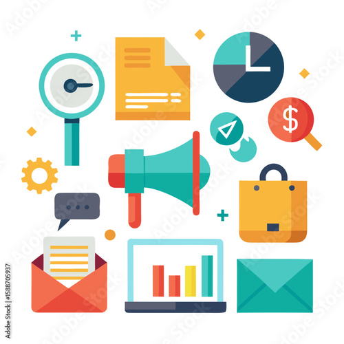 Flat business icons set for web and mobile applications