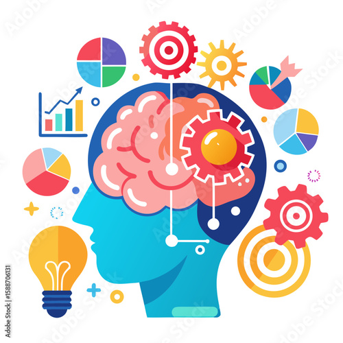 Creative idea concept vector illustration with colorful icons and abstract shapes