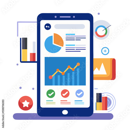 Tablet PC and mobile phone showing business graph and charts vector icon design illustration