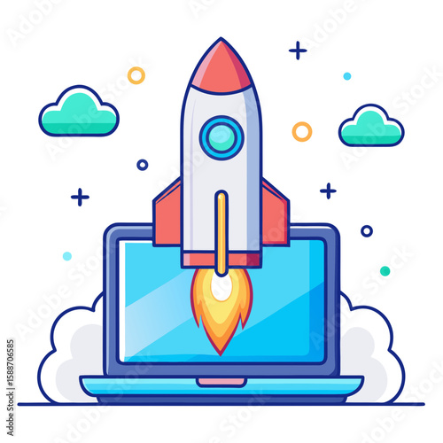 Space rocket vector illustration with colorful design and launch concept