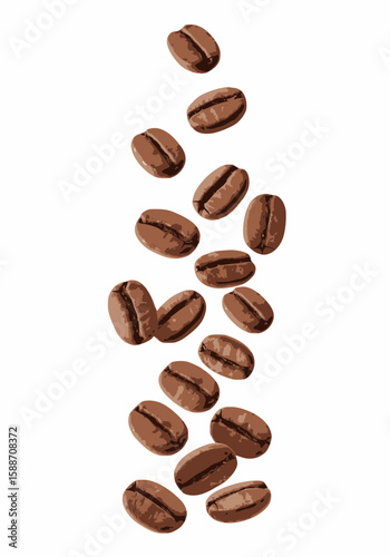 Floating Coffee Beans Vector Illustration – Ideal for café menus, artisanal packaging, barista-themed designs, morning routine visuals, and warm cozy branding aesthetics.