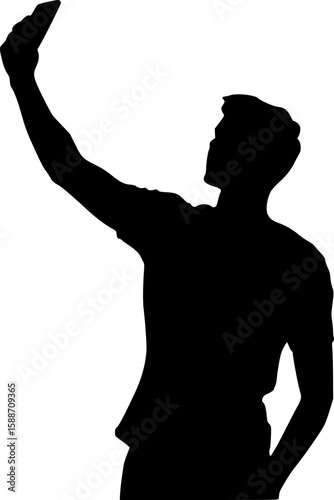 Man Taking a Selfie with Smartphone Silhouette
