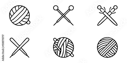 Knitting supplies with yarn balls and needles in minimalist design  