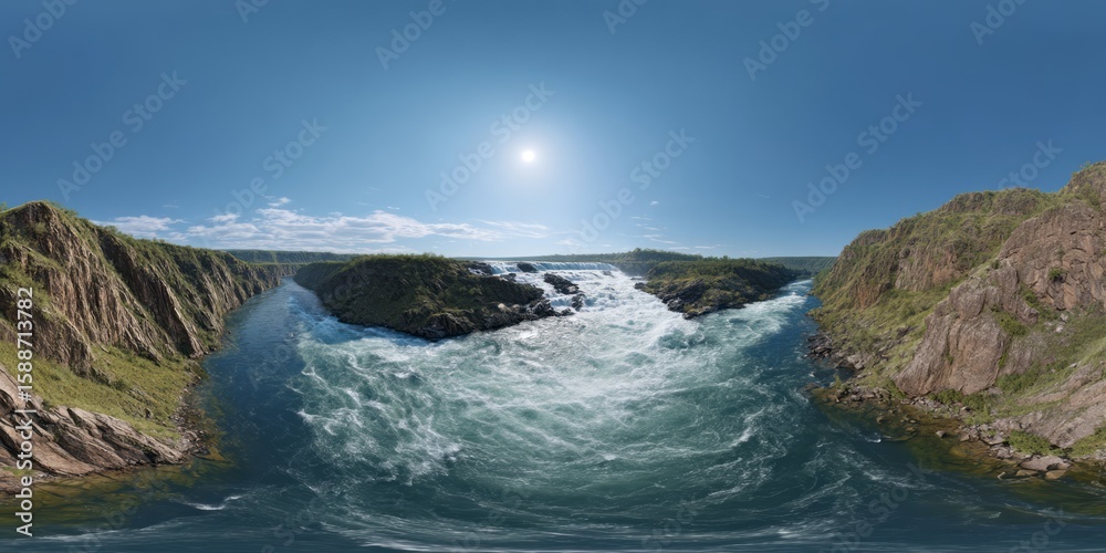 Fototapeta premium Panoramic 360 degrees view of waterfall nature scene hdr quality landscape environment