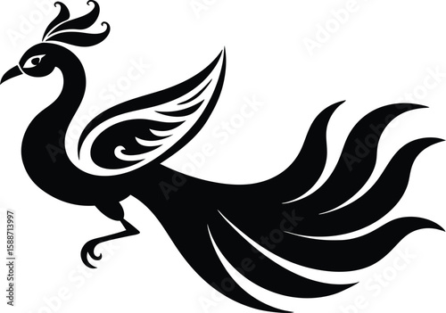 Minimalist stencil of an elegant peacock flying