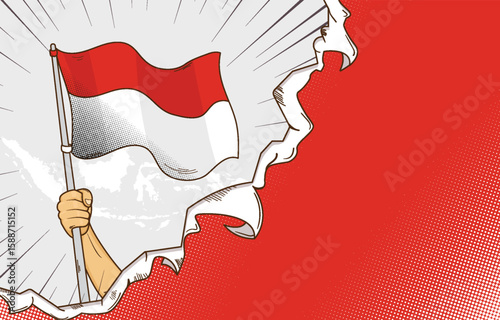 Indonesian Patriotic Background with Pop Art Style