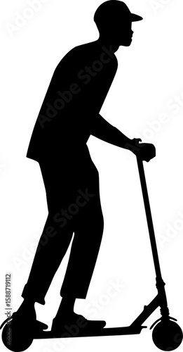Man Riding Scooter in Side View Silhouette