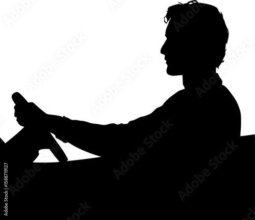 Man Driving Car in Seated Position Silhouette