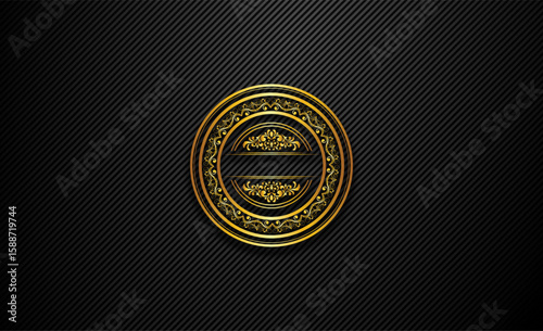 black and gold empty text logo floral ornament background