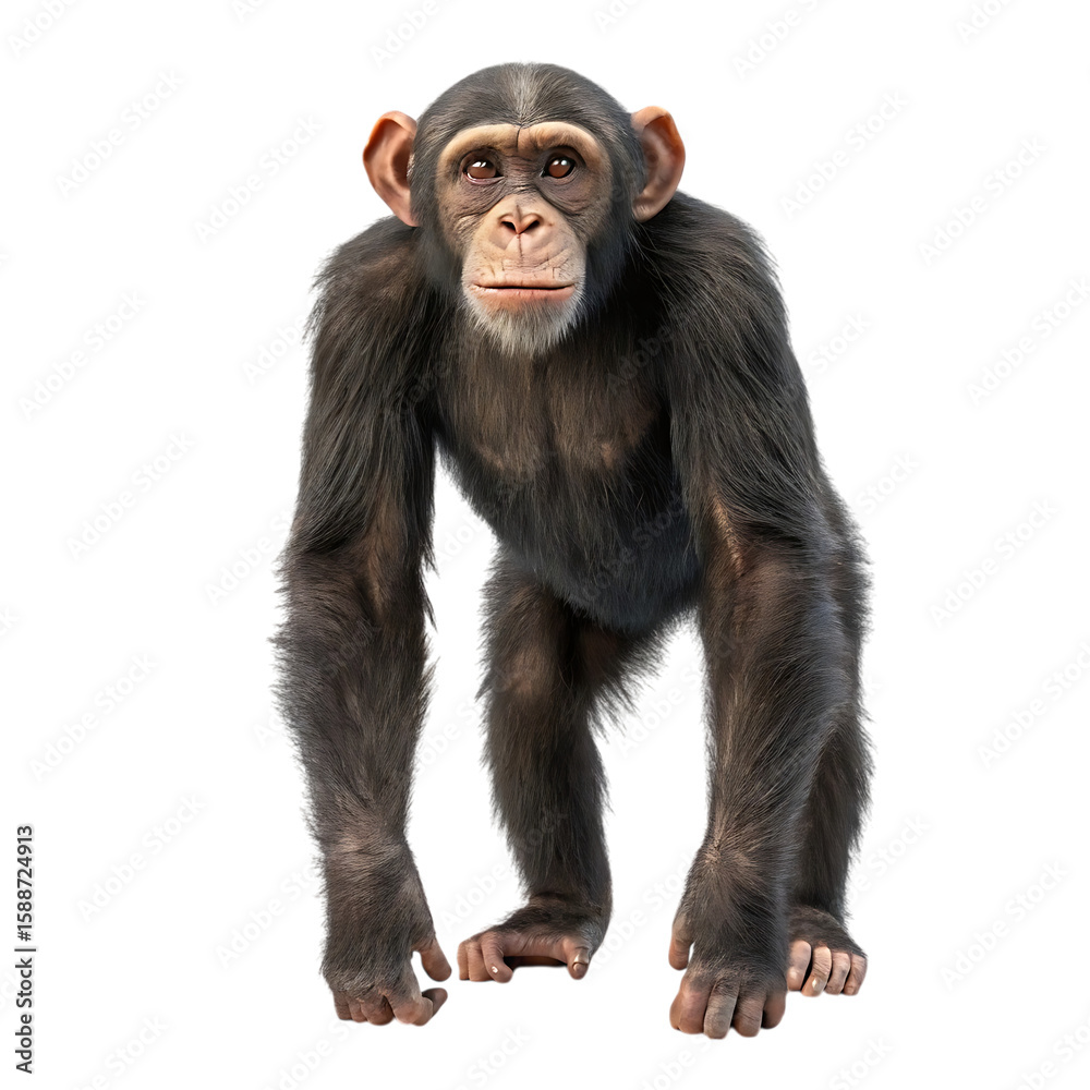 Naklejka premium A realistic chimpanzee stands on all fours with