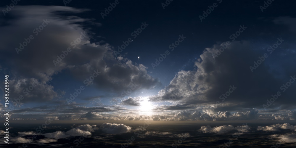 Obraz premium Sunset over clouds 360 degrees hdr panorama of nature atmospheric environment