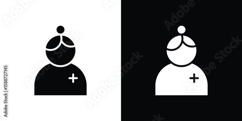 Woman Doctor icon black flat pictogram. For graphic and web design.
