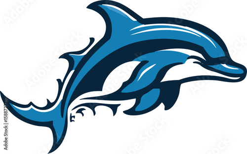 Blue Dolphin Illustration: A vibrant illustration of a dolphin leaps joyfully, with sleek blue and white curves capturing the spirit of marine life.