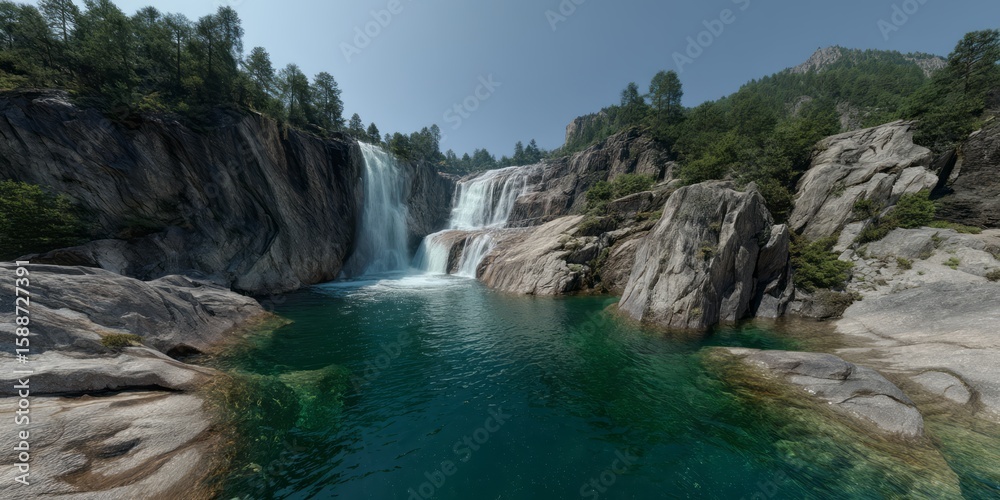 Fototapeta premium Majestic waterfall adventure nature 360 degrees hdr panorama scenic environment