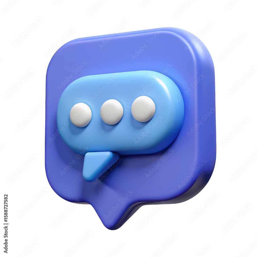 Fototapeta premium Stylized 3d speech bubble icon with ellipsis dots indicating conversation flow isolated on transparent background