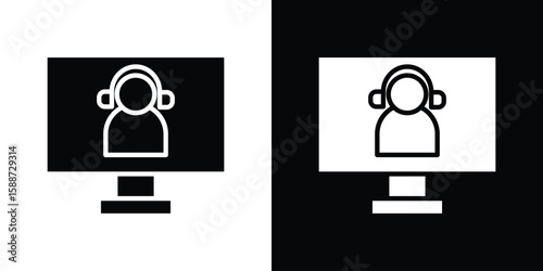 Tech support icon black flat pictogram. For graphic and web design.