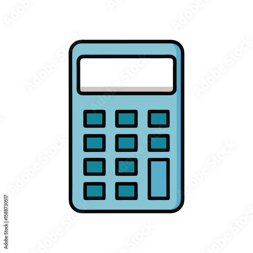 Vector art of a blue calculator with a blank screen and buttons