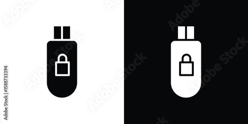 Pendrive security icon black flat pictogram. For graphic and web design.