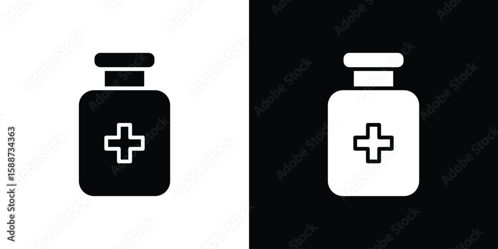 Obraz premium Medicine bottle icon black flat pictogram. For graphic and web design.