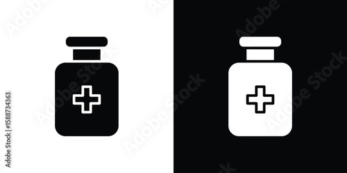 Medicine bottle icon black flat pictogram. For graphic and web design.