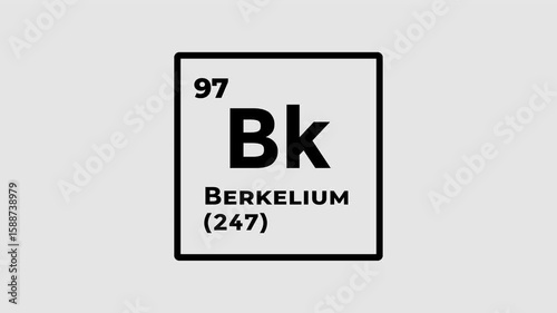 Berkelium, chemical element of the periodic table graphic animation. Alpha channel. Transparent background motion design. 4K resolution