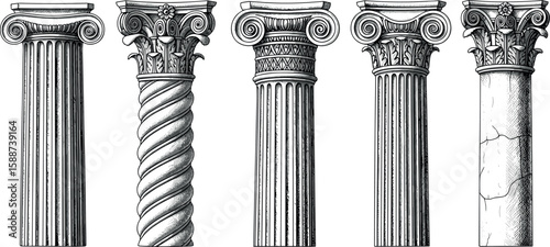 Canvas Print Antique columns engraving