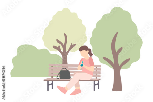 Illustration of a Woman Checking Her Blood Sugar Level in The Park