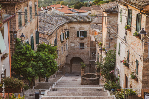 Fototapeta Naklejka Na Ścianę i Meble -  The traditional narrow medieval streets in Corinaldo, considered one of the most beautiful in Italy